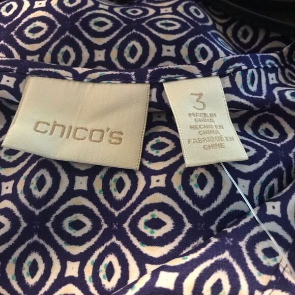 Chico's Whimsy Popover Blouse Women Size XL(16) Majestic Blue Tassel Detail NWT - Picture 11 of 12